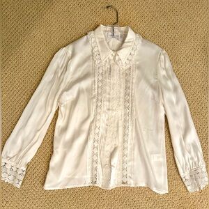 Christy Lynn Silk Button Down with Lace Details, Small